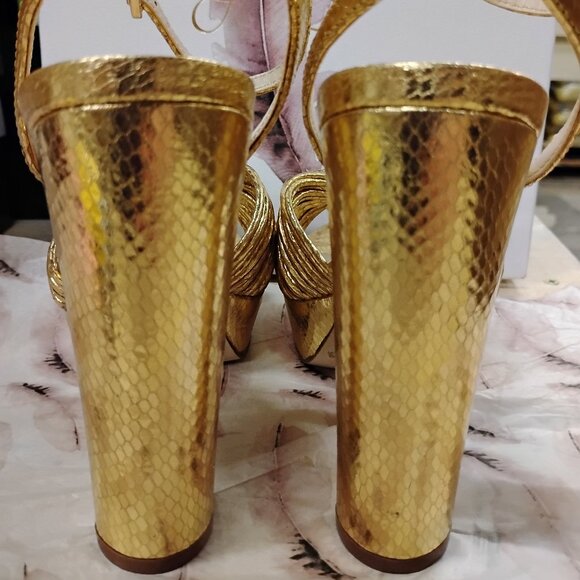 JessicaSimpson Immie Ankle Strap Metallic Leather Embossed Platform Dress Sandal - Picture 4 of 6